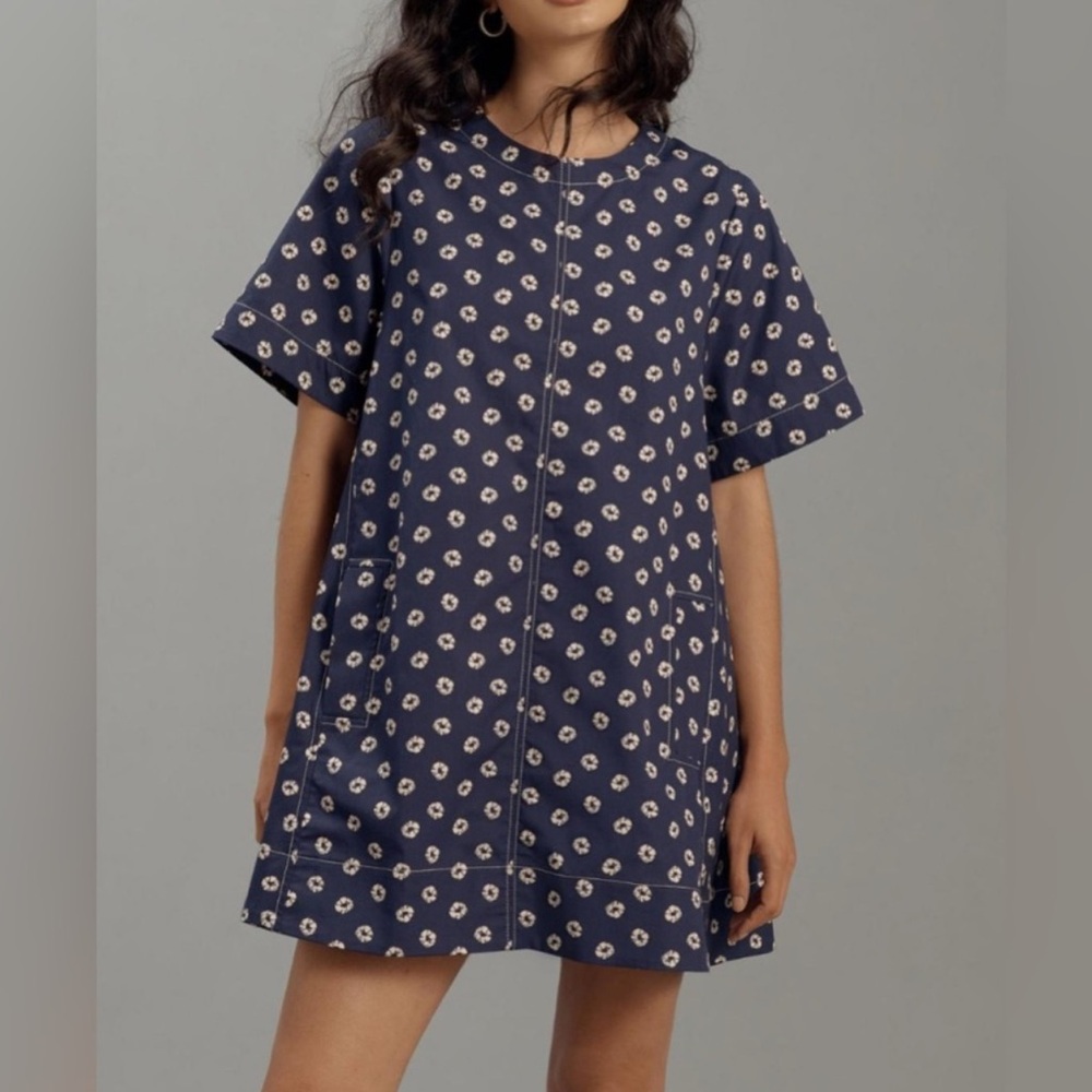 Anthropologie Maeve Emmy Swing Mini Dress Navy Shibori Tie Dye Short Sleeve-1X